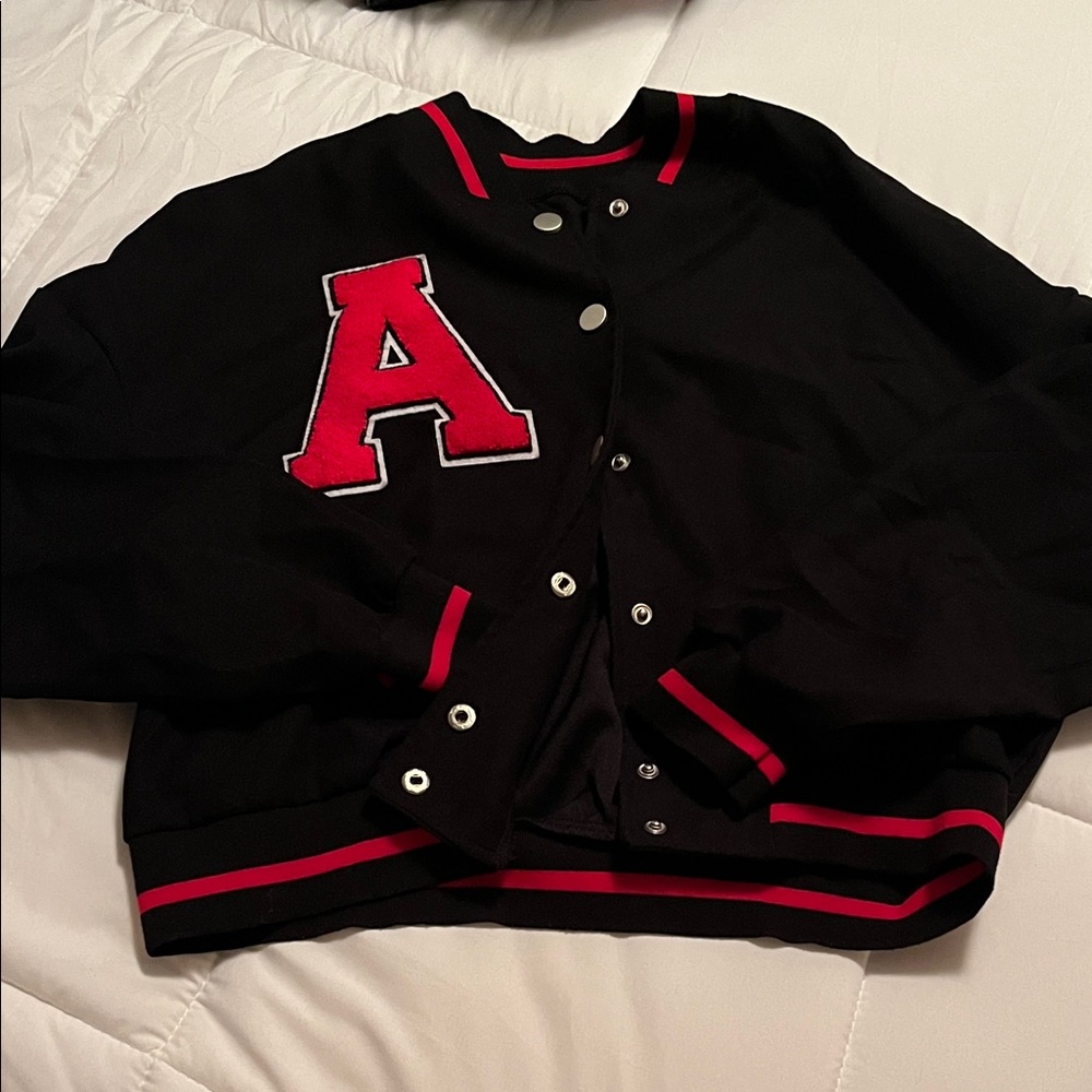 Cropped Black and Red Varsity Jacket